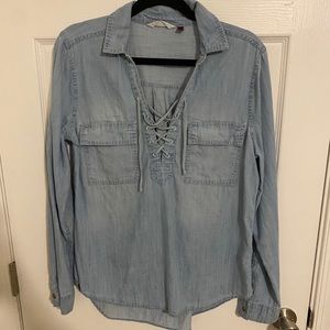 Lace Up Light Denim-colored Tunic